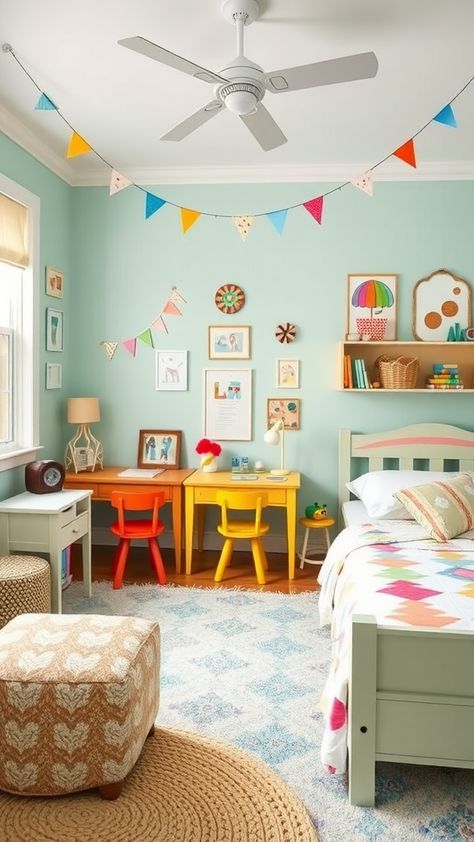 Trendsetting Paint Colors for Your 2025 Home Makeover Daycare Paint Colors Wall, Disneyland Color Palette, Paint Colors For Playroom, Colourful Toddler Bedroom, Fun Playroom Paint Colors, Simple Colorful Home, Paint Colors Playroom, Kid Room Paint Ideas, Toddler Room Paint Ideas