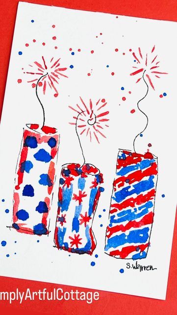 Fourth Of July Watercolor Painting, Forth Of July Paintings, Patriotic Paintings On Canvas, 4th Of July Watercolor Paintings, Patriotic Watercolor Paintings, Fourth Of July Watercolor, Patriotic Art Projects For Kids, Patriotic Painting Ideas, 4th Of July Watercolor