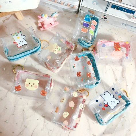 Women Transparent Coin Purse Small Wallet Cute Bear Money Storage Bag Girl Boy Student Lovely Clear Jelly Coin Pouch Key Holder _ - AliExpress Mobile Mini Cosmetics, Key Purse, Cosmetics Storage, Mini Coin Purse, Cute School Supplies, Transparent Material, Kawaii Stationery, Bag Boys, Change Purse