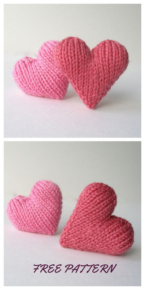 Valentine 3D Heart Free Knitting Patterns - Knitting Pattern Knitted Heart Pattern, Knitted Heart, Vogue Knitting, Yarn Stash, Motif Vintage, Red Heart Yarn, Paintbox Yarn, Mini Heart, Garter Stitch