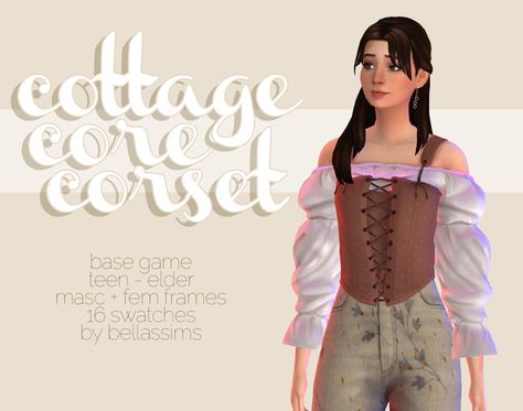 Cottage-core Corset Download Cottagecore Corset, Sims 4 Cottage, Toddler Poses, Sims Medieval, Medieval Clothes, Sims 4 Characters, The Sims 4 Download, Sims 4 Mods Clothes, Super Busy