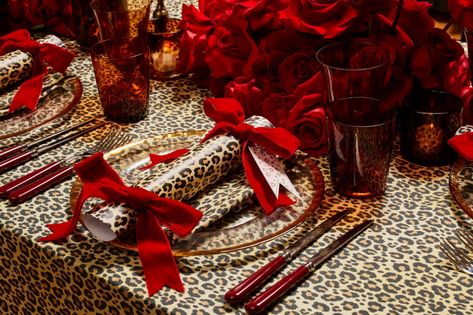 Fiona Leahy, Leopard Print Party, Creative Candles, Christmas Tablescape, Santa Claus Is Coming To Town, Vintage Napkins, Vintage Candlesticks, Red Table, Red Decor