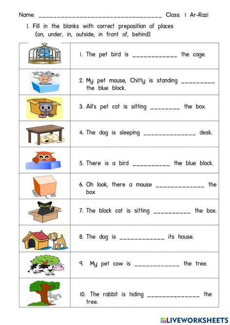 Preposition Of Place, English Language Learning Activities, Preposition Activities, Preposition Worksheets, English Teacher Resources, Grammar For Kids, Kindergarten Reading Worksheets, English Exercises, English Room