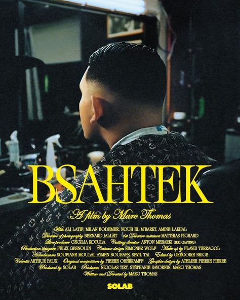 Bsahtek movie poster and credits - Fonts In Use Movie Poster Font, Short Movie, Young Men, Typography Fonts, Type Design, Graphic Design Inspiration, Movie Poster, Hair Salon, It Cast