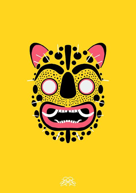 Mexican Jaguar Illustration, Mexican Illustration Art, Mexican Jaguar, Jaguar Illustration, Mexican Illustration, Jaguar Mask, Mexican Graphic Design, Jaguar Design, Mexican Print