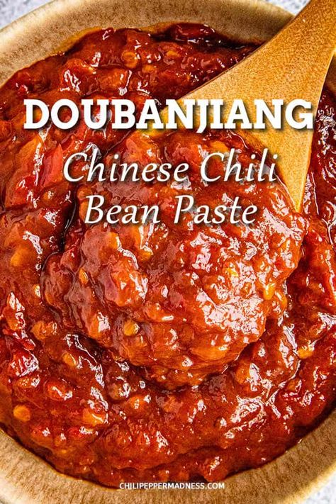 Doubanjiang: Chinese Chili Bean Paste - Doubanjiang, aka Toban Djan, is a spicy chili bean paste made from fermented soybeans, broad beans and chilies, also referred to as broad bean chili sauce. via @chilipeppermadness Chili Bean, Chinese Chili, Twice Cooked Pork, Broad Beans, Hot Sauce Recipes, Paste Recipe, Bean Chili, Broad Bean, Homemade Spices