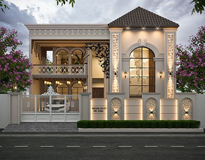 Front Elevation Wall Designs, Classic Elevation Designs For House, Classic House Exterior Luxury, Classical House Elevation, House Exterior Front Porch, Door House Design, Boundary Wall Design Exterior, Front Elevation Designs Modern, Modern House Front Elevation