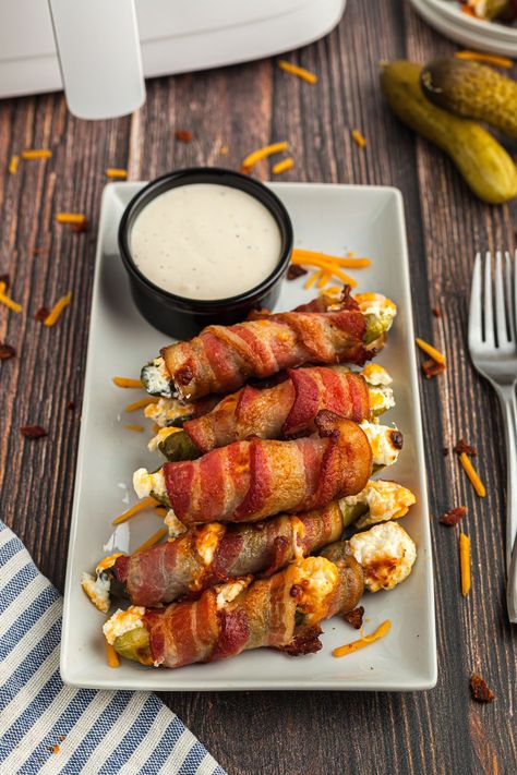 Pickle Poppers, Fried Pickle Spears, Spicy Ranch Dressing, Meal Prep Snacks, Midday Snack, Fall Dinner Party, Fried Pickles, Air Fryer Recipes Healthy, Bacon Recipes