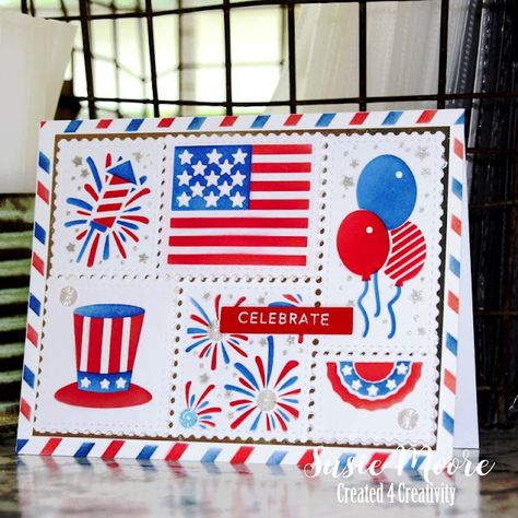 Created 4 Creativity : Color Throwdown Challenge #795 - Celebrate 4th Of July Cards, Flower May, Blue Cards, Honey Bee Stamps, Flower Stamp, Lucky Clover, Happy B Day, Happy Independence, Happy Independence Day