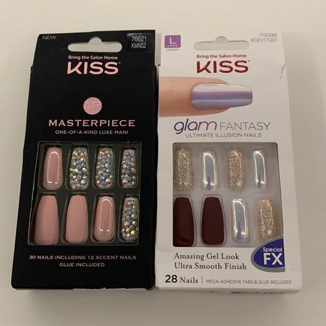 Kiss Nails, Long Length ~ Two Sets ~ Brand New!! Kiss Glue On Nails, Kiss Nails Kit, Kiss Gel Fantasy Nails, Impress Manicure, Kiss Press On Nails, Kiss Pink, Long Press On Nails, Halloween Press On Nails, Sculpted Nails