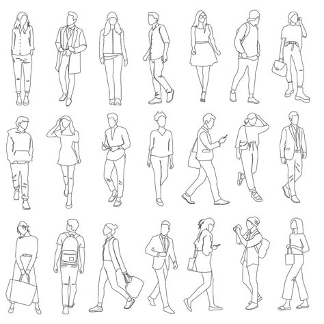 Sketching Figures People, Outline Art People, Entourage Architecture People, Human Figure Sketches Architecture, Human Illustration Character Design, Human Illustration People, Human Figure Architecture, Human Line Drawing, Illustrating People