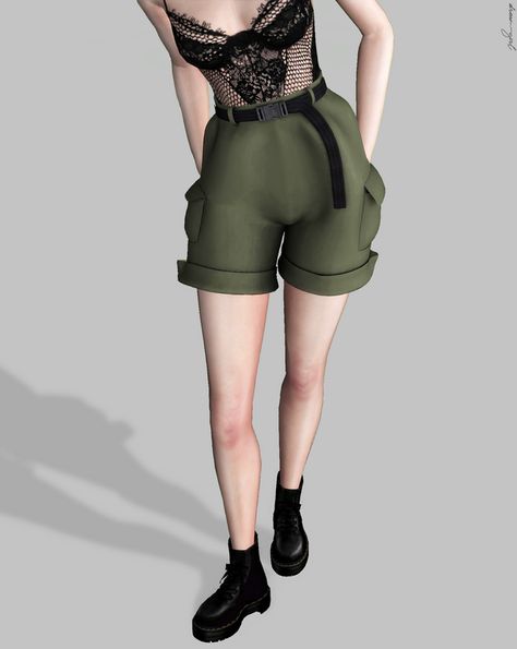 Sims 4 Cc Cargo Shorts, Sims Bottoms, E Girl Clothes, Sims 4 Collections, Dream Girl, Sims 4 Cc Finds, Sims 4 Clothing, Cannoli, Green Outfit