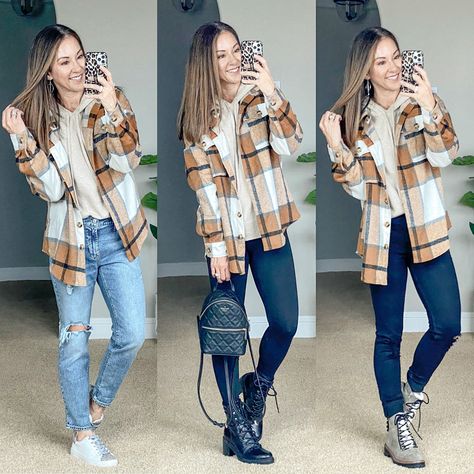 Outfit With Flannel Jacket, Brown Flannel Jacket Outfit, Fall Outfits With Flannel Jacket, Flannel Shaket Jacket Outfit, Cropped Flannel Jacket Outfit, Courdoroy Shacket Outfit, Plaid Shirt Jacket Outfit, Flannel Outfits 2023, Shaket Jacket Outfit Winter