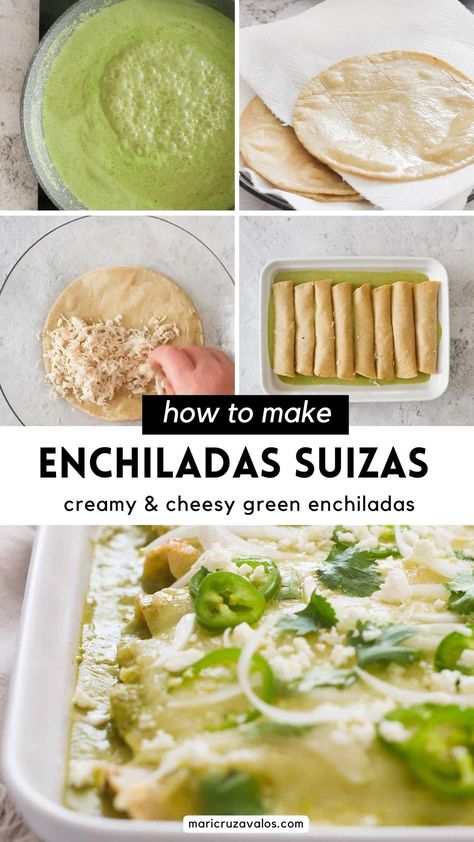 Enchilada Suizas Recipe, Enchilada Suiza Sauce, Cheese Enchiladas With Corn Tortillas, Authentic Enchiladas Suizas, Creamy Chile Verde Sauce, Chicken Enchiladas Tomatillo Sauce, Green Enchiladas Authentic, Creamy Enchiladas Verdes, Green Chili Cream Cheese Enchiladas