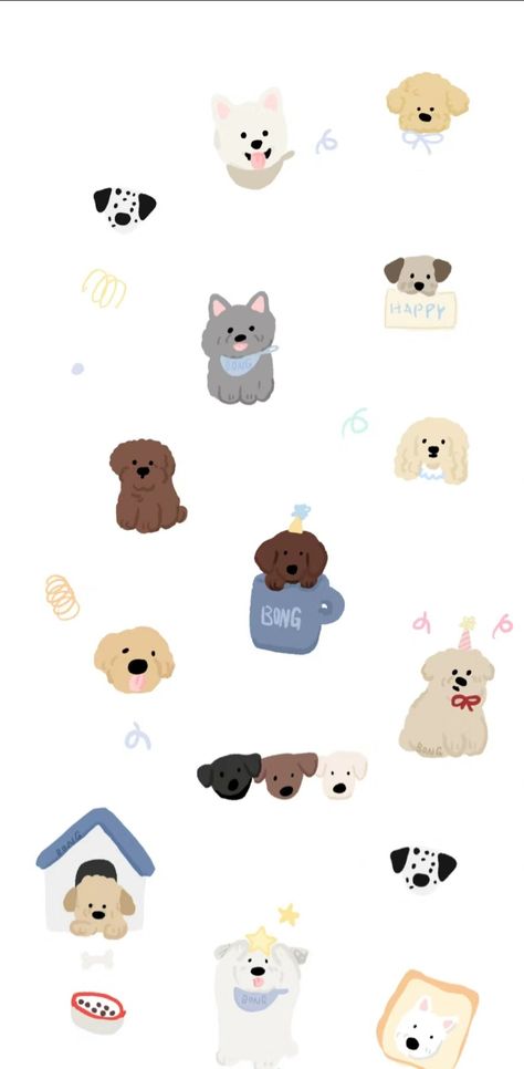 Puppy Lockscreen, Dog Wallpaper Iphone Backgrounds, Ins Wallpaper, Dog Wallpaper Iphone, Cute Dog Wallpaper, 강아지 그림, Animal Doodles, Puppy Party, Dog Wallpaper