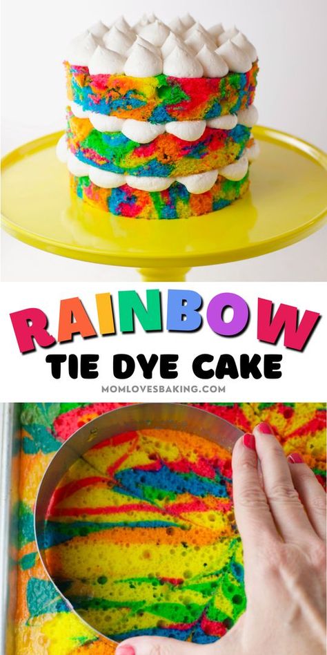 Tie Dye Cake Recipe, Rainbow Cake Batter, The Dye Birthday Cake, Rainbow Explosion Cake, Rainbow Tie Dye Cake, Primary Color Birthday Cake, Simple Trolls Birthday Cake, Tye Dye Cake Ideas, Trolls Sheet Cake