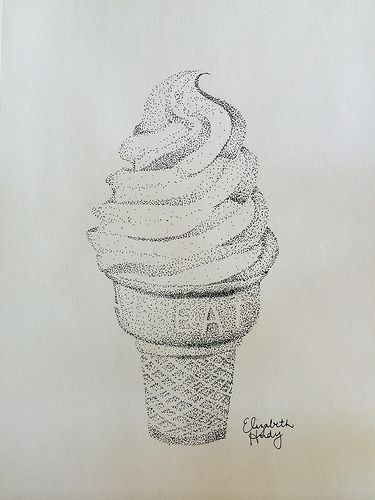 Ice cream cone dot stipple drawing | by ElizabethHudy 2 Dimensional Art, 2d Art Drawing, Stipple Drawing, Pointalism Art, Stippling Drawing, Art Drawing Ideas, Ice Cream Month, National Ice Cream Month, Dotted Drawings