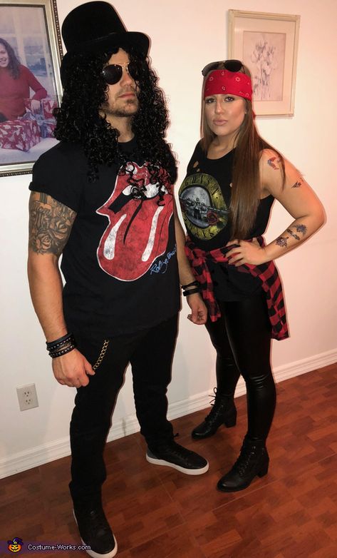 Rock N Roll Party Ideas Outfits, 80s Rock Couple Costume, Mens Rock Outfit, Rock Couples Costume, 80s Rock Band Outfits, 80s Rocker Costume Woman, Couples 80s Costumes, Rockstar Couples Costumes, Rock And Roll Costume Women