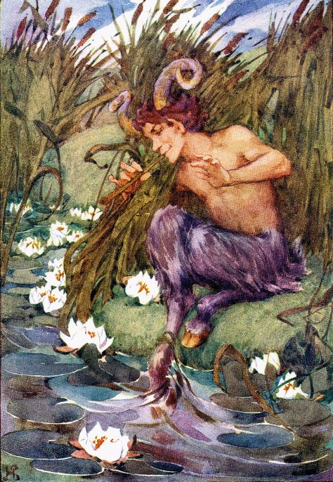 PAN, A Book of Myths by Jean Lang.Drawings by Helen Stration.1914 Pan Mythology, Margaret Tarrant, Water Lilies Art, Water Fairy, Fairy Illustration, Girl In Water, Cicely Mary Barker, Fairy Pictures, Hur Man Målar