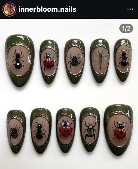 Gen Z Nails, Van Gogh Nails, Ongles Goth, Ladybug Nails, Hippie Nails, Nails Silver, Nails 3d, Nagel Tips, Silver Nail