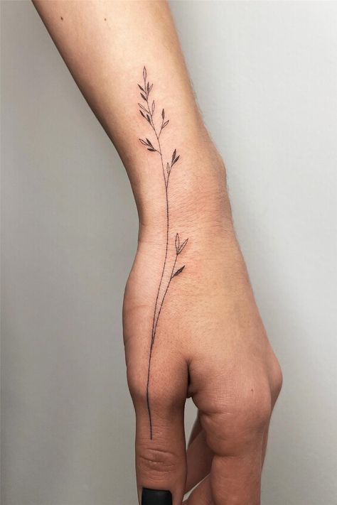 Fineline Leaf Tattoo, Wildflower Tattoo Stencil, Fine Line Back Of Arm Tattoo, Fine Line Vine Arm Tattoo, Leaves Around Arm Tattoo, Tenderness Tattoo, Tattoo Leaves Arm, Tasteful Tattoos For Women, Arm Leaf Tattoo