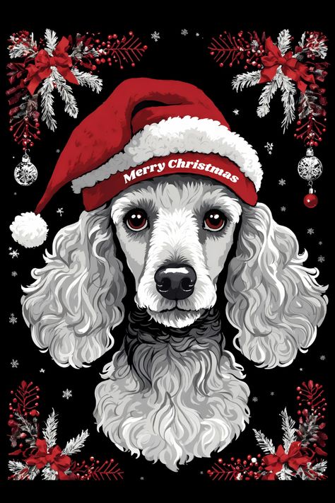 Poodle Merry Christmas T-Shirt Poodle Art Painting, Poodle Christmas Pictures, Poodle Dog Illustration, Black Poodle Painting, Black Poodle Illustration, Poddle, Christmas T Shirt Design, Toy Poodle, Standard Poodle