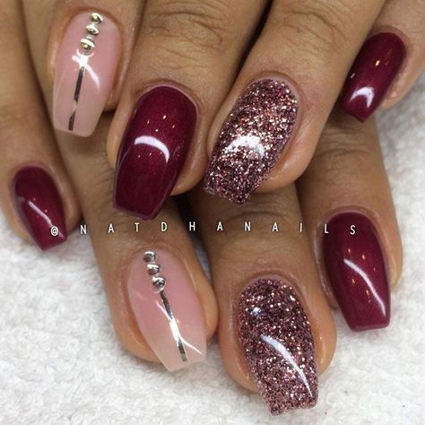 Burgundy Nail Art, Burgundy Nail Designs, Long Nail Art, Elegant Nail Designs, Classy Nail Designs, Fall Gel Nails, Pretty Nail Art Designs, Burgundy Nails, Thanksgiving Nails