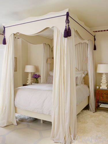 A canopy bed in a neutral hue feels especially inviting in the fall, but equally fresh come spring and summertime. Romantic Country Bedrooms, Small Bedroom Ideas For Couples, Apartment Checklist, Townhouse Designs, Four Poster Bed, White Bed, Fall Bedroom, Poster Bed, Four Poster