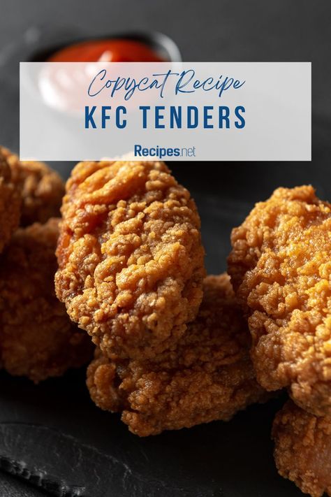 Craving KFC at home? Our copycat KFC Tenders recipe is your ticket to crispy, juicy goodness! Skip the drive-thru and whip up these golden-brown delights in your kitchen. Perfect for family dinners or game-day snacks, these tenders rival the original. Dive into crunchy perfection with our secret seasoning blend—finger-lickin' good guaranteed! Grab our recipe and satisfy your KFC cravings today! Drop by Recipes.net for more copycat restaurant recipes. Copycat Kfc Chicken Tenders, Kfc Chicken Tender Recipe, Chicken Express Tenders Recipe, Copycat Fast Food Restaurant Recipes, Kfc Sauce Recipe, Chicken Tender Batter Recipe, Kfc Chicken Tenders Recipe, Kfc Nuggets, Fried Chicken Fingers Recipe