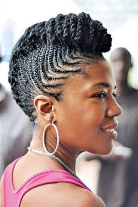 Braided French roll Natural Hair Mohawk, Braided Mohawk Hairstyles, French Roll, Natural African American Hairstyles, Mohawk Braid, Natural Braids, French Braid Hairstyles, Mohawk Hairstyles, Natural Hair Braids