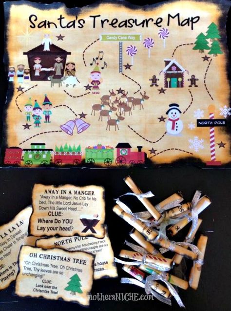 Printable Christmas Treasure Map. Fun way to lead the kids to a special present on Christmas day, or just for a fun activity during December Christmas Treasure Hunt, Letters From Santa, Map Game, Christmas Scavenger Hunt, Advent Activities, Map Printable, Map Activities, Advent Calendars For Kids, Scavenger Hunts