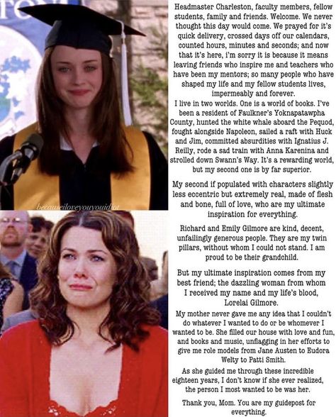 Lorelei Gilmore, Gilmore Guys, Graduation Speech, Team Logan, Lorelai Gilmore, Rory Gilmore, Best Tv Shows, Just Girly Things, Best Shows Ever