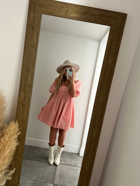 Pink Dress Cowboy Boots Outfit, Pink Dress With Cowgirl Boots, Pink Dress White Cowboy Boots, Boho Desert Outfit, Pink Dress Cowgirl Boots, Pink Dress Cowboy Boots, Pink Boho Outfits, Pink Dress And White Boots, Pink Dress With Cowboy Boots