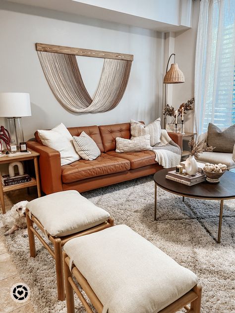 Neutral boho living room Ikea Morabo, Room Inspo Boho, Neutral Boho Living Room, Living Room Boho Decor, Sofa Wall Art, Brown Leather Couch Living Room, Chair Throw, Leather Couches Living Room, Earthy Living Room