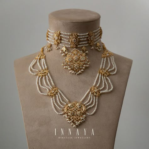 Gold Jewellery Design For Bride, Indian Jewelry Sets Bridal, Pearl Sets Jewellery Indian Gold, Pakistani Gold Jewellery Design, Indian Bridal Jewelry Sets Brides, Nikkah Jewellery, Indian Pearl Necklace, Pakistani Gold Jewelry, Desi Jewellery