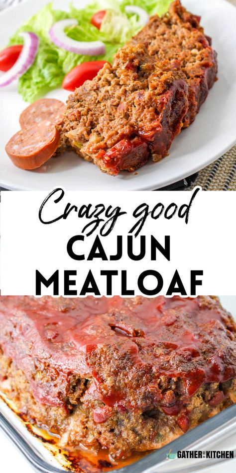 This easy Cajun meatloaf is the perfect weeknight dinner idea. A great twist on classic meatloaf. Cajun Meatloaf Recipes, Soul Food Meatloaf Recipes, Seafood Meatloaf, Old Fashioned Meatloaf Recipes Best, Different Meatloaf Recipes, Jerk Meatloaf, Soul Food Meatloaf, Meatloaf Recipes Best, Unique Meatloaf Recipes