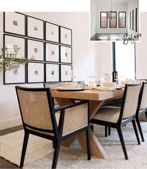 Farmhouse Dining Decor, Dining Room Minimalist, Havenly Dining Room, Cane Armchair, Organic Modern Dining Room, Cane Dining Chairs, Retro Dining Chairs, Room Minimalist, Scandinavian Dining