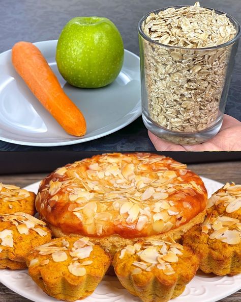 Apple and Carrot Oatmeal Muffins with Cottage Cheese - Greenku Recipes Muffins With Cottage Cheese, Carrot Oatmeal Muffins, Carrot Oatmeal, Queso Cottage, Almond Smoothie, Carrot Muffins, Healthy Cake Recipes, Apples And Cheese, Oatmeal Muffins