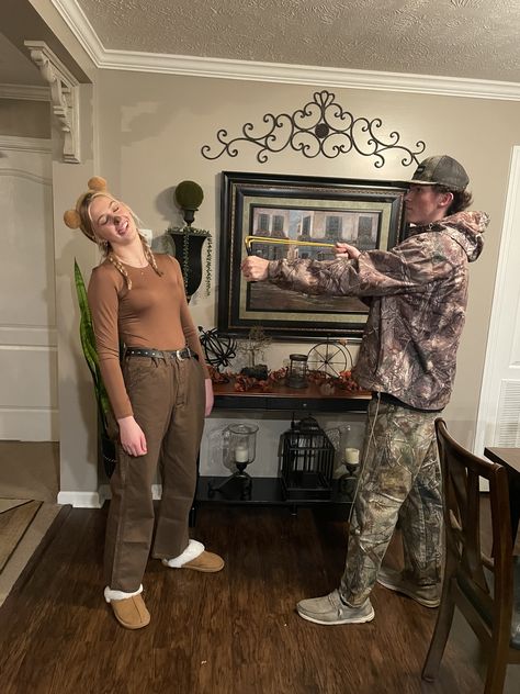 Bear and a hunter🐻🤎 Dear And Hunter Couple Costume, Bear Couple Costume, Smokey The Bear Costume, Hunter Couple Costume, Deer And Hunter Couples Costume, Deer And Hunter Costume, Hunter Halloween Costume, Deer Halloween, Halloween Couples Costume