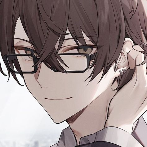 Brown Hair Anime Boy, Anime Glasses Boy, Brown Hair Male, Guy Icons, Pfp Male, Anime Brown Hair, Brown Hair Boy, Brown Eyes Black Hair, Brown Hair Men