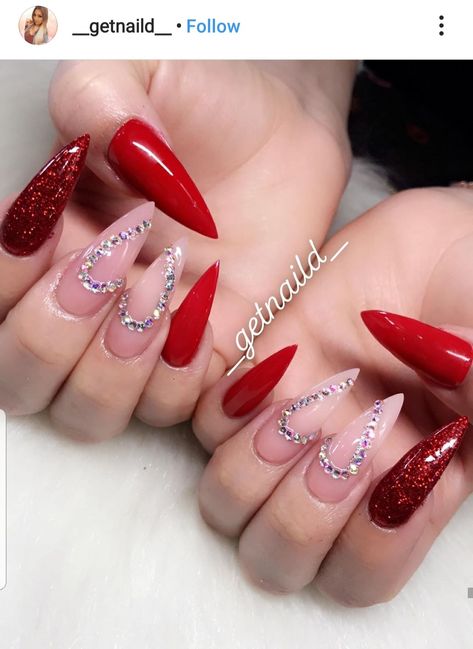 Valentines Day Nails Stilleto, Valentines Nails Stiletto, Valentines Day Nails Acrylic Stiletto, Short Stilleto Nails Valentine, Valentine Stilleto Nails Designs, Pointy Valentines Day Nails, Steletoes Nails, Red Stilleto Nails Designs, Valentines Day Nails Stiletto