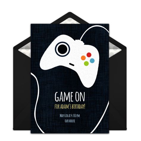 Tons of free birthday invitation templates. We love this free Game Controller design for a video game themed birthday party! Xbox Birthday Party, Easy Birthday Party Games, Xbox Party, Video Games Birthday Party, Online Party Invitations, Simple Birthday Party, Video Games Birthday, Video Game Party, Digital Greeting Cards