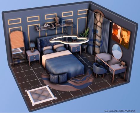 Sims 4 Blue Bedroom, Sims 4 Interior Design Ideas Bedroom, Sims 4 Aesthetic Bedroom, Sims 4 Teen Boy Room, Sims 4 Boys Room, The Sims 4 Bedroom Ideas, Room Ideas Couples, Modern Luxe Bedroom, Sims 4 Room Ideas Bedrooms