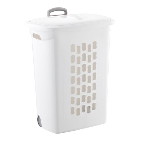 Rolling Hamper with Wheels | The Container Store Laundry Hamper On Wheels, Tall Rolling Laundry Basket, Laundry Basket On Wheels The Home Depot, Usc Dorm, Sorted Laundry Hamper, Hamper Cabinet, Rolling Laundry Basket, Laundry Area, Clothes Hamper