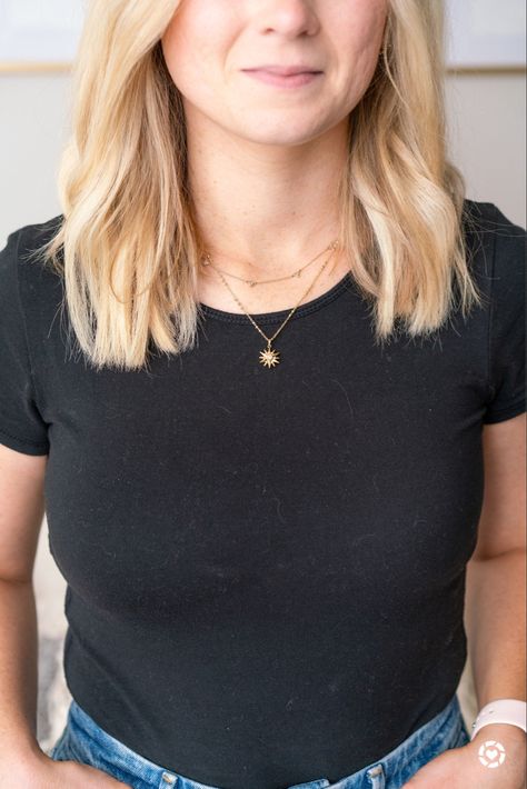 Shop the post // gold necklace, gold necklaces, simple necklace stacks, kendra scott necklace, fashion blogger, casual look, casual outfit, black tshirt, casual outfit inspo, outfit inspos Gold Necklaces Simple, Tshirt Casual Outfit, Necklace Stacks, Necklaces Simple, Necklace Stack, Kendra Scott Necklace, Stacked Necklaces, Outfit Black, Inspo Outfit