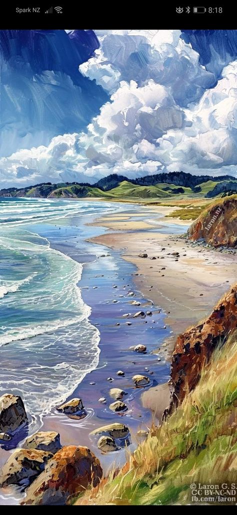 Sea Beach Painting Acrylic, Relaxing Paintings, Ocean Reference, Seascape Paintings Acrylic, Sea Landscape Painting, Beach Acrylic Painting, Beach Landscape Painting, Ocean Art Painting, Ocean Waves Painting