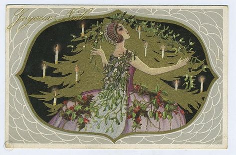 Art Deco Christmas Tree, 1920s Postcard, Candles Christmas Tree, Tree Lady, Art Deco Christmas, Christmas Chandelier, Art Deco Glamour, Art Deco Illustrations, Christmas Tree Vintage