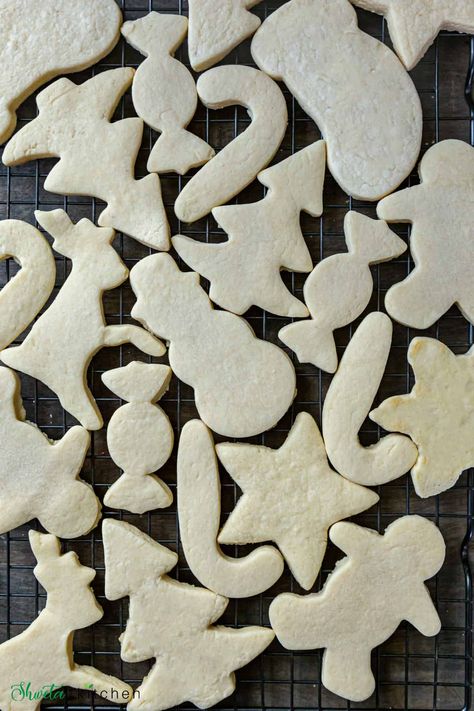 Eggless Sugar Cookies - Shweta in the Kitchen Egg Free Sugar Cookie Recipe, Egg Free Christmas Cookies, Eggless Sugar Cookie Recipe, Eggless Cookie Dough Recipe, Egg Free Cookies Recipes, Eggless Sugar Cookies, Sugar Cookie Dough Recipe, Eggless Cookie Dough, Egg Free Desserts