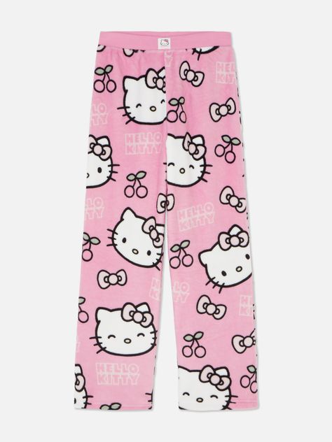 Hello Kitty 50th Anniversary Wide Leg Fleece Pyjama Bottoms Plush Pj Pants, Primark Hello Kitty, Hello Kitty Pyjamas, Hello Kitty Pj Pants, Primark Pjs, Primark Pyjamas, Cute Y2k Outfits, Pink Pyjamas, Outfits Dr