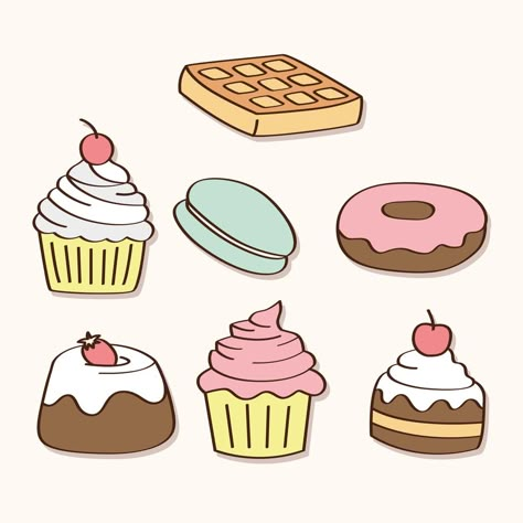 Hand Drawn Sweets And Candy Candy Icon, Candy Drawing, Vintage Sweets, Donut Vector, Cupcake Vector, Cute Bakery, Free Doodles, Dessert Illustration, Candy Art